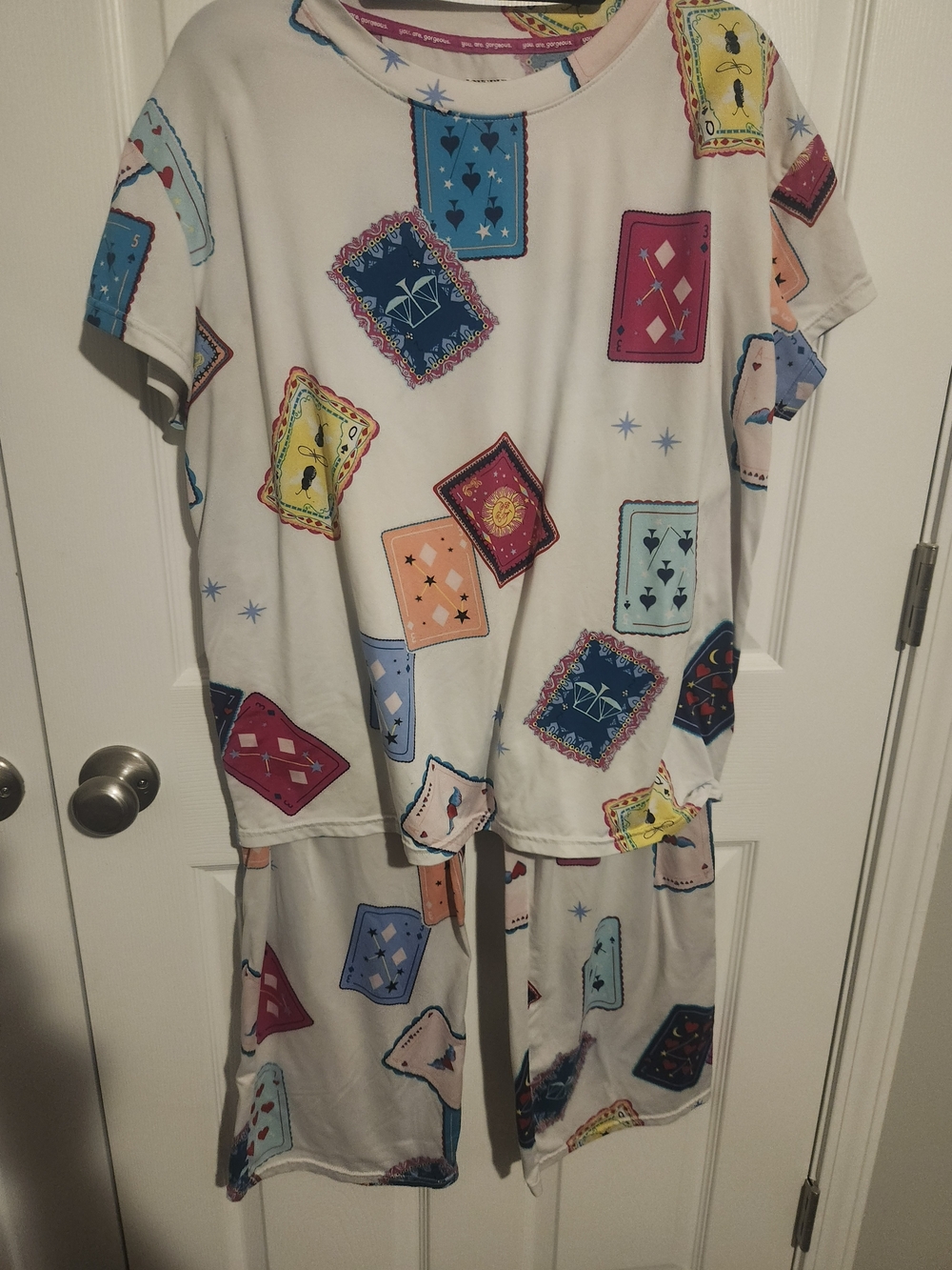 Women's White Card Print Pajama Set